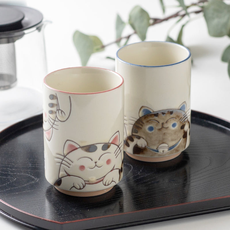 Ko-dehiki Japanese Neko Cat Teacup 270ml - Mino ware porcelain yunomi