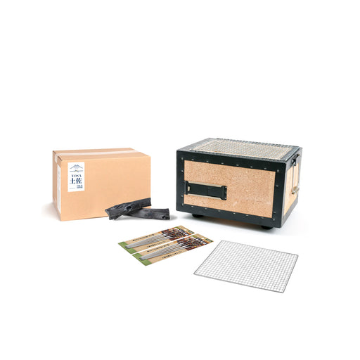 Kinka Okunoto Konro Grill Starter Set 31cm: diatomite grill, grill meshes, Miyazaki Hyuga binchotan 2kg and stainless steel skewers