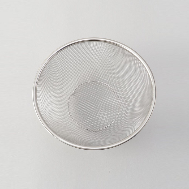 A top-down view of the LaLa Shine fine mesh strainer, showing its sturdy rim and construction.

