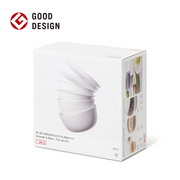The white retail box for the Like-it 6-piece colander and bowl set, showing the Good Design Award logo.