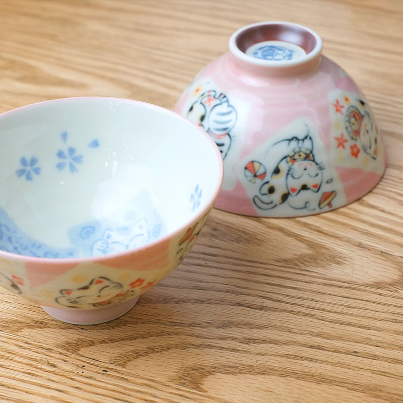 Maneki Neko Beckoning Cat Bowl - 12cm - Pink