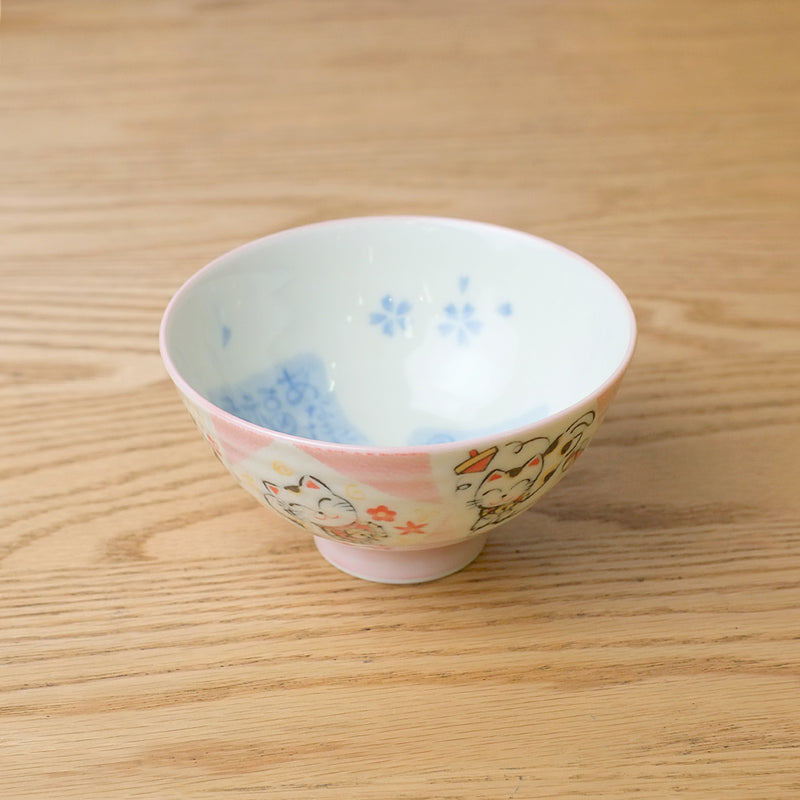 Maneki Neko Beckoning Cat Bowl - 12cm - Pink