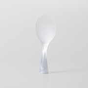 Hand scooping freshly cooked rice using the Marna Premium TPX Standing Rice Scoop.