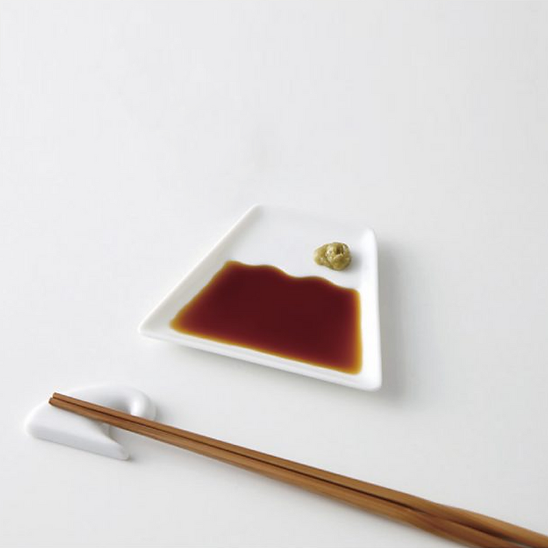 Mino Yaki Mount Fuji Sauce Plate & Chopstick Rest Set - 4-Piece - White