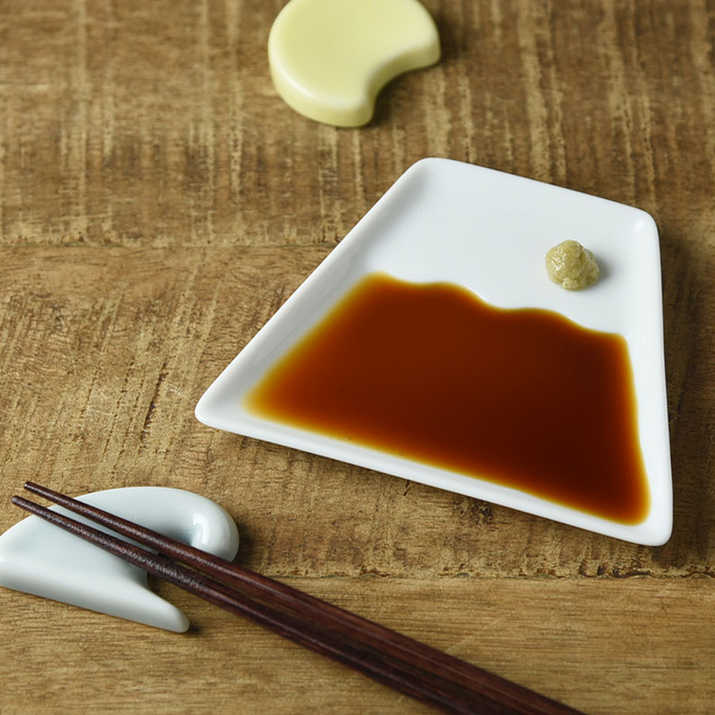 Mino Yaki Mount Fuji Sauce Plate & Chopstick Rest Set - 4-Piece - White