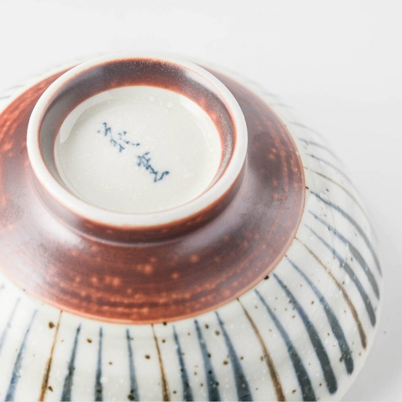 Mino Yaki Tokusa Japanese Rice Bowl - 11.5cm - Blue