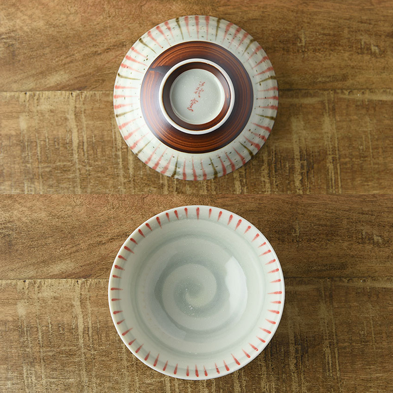 Mino Yaki Tokusa Japanese Rice Bowl - 11.5cm - Red