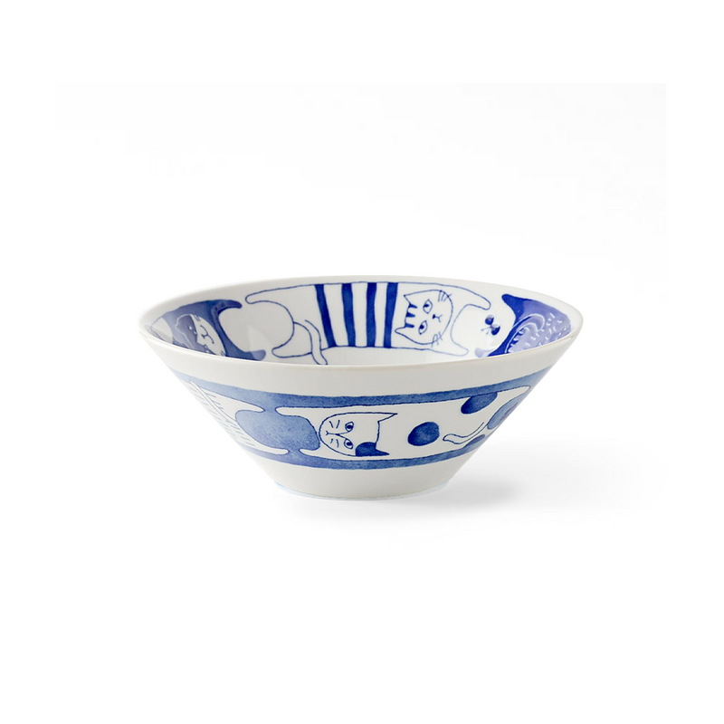 Side view of the Motto Nekomaruke Swirling Japanese Donburi Bowl on a white background.
