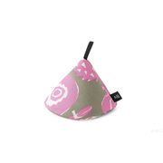 The &NE cone-shaped Japanese pot holder, featuring a playful abstract vegetable pattern in pink, white, and olive green.

