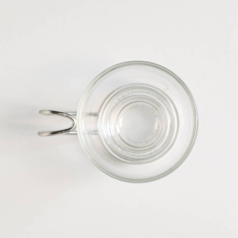 Top view of the Oslo espresso cup and its stainless steel handle