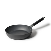 Pearl Life Nitrocraft nitrided carbon steel induction frypan 26cm with synthetic handle, shown in matte dark grey finish against a white background