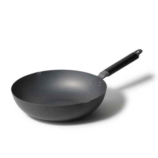 Pearl Life Nitrocraft nitrided carbon steel induction wok 30cm with synthetic handle, shown in matte dark grey finish against a white background