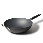 Pearl Life Nitrocraft nitrided carbon steel induction wok 33cm with synthetic handle, shown in matte dark grey finish against a white background