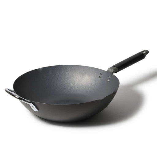 Pearl Life Nitrocraft nitrided carbon steel induction wok 33cm with synthetic handle, shown in matte dark grey finish against a white background