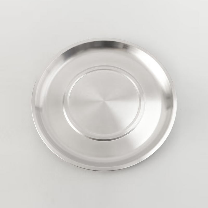 A top-down product shot of the Ryoumiya stainless steel tray.


