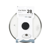 Pearl Metal Flat Style tempered glass lid with a folding knob and stainless steel rim