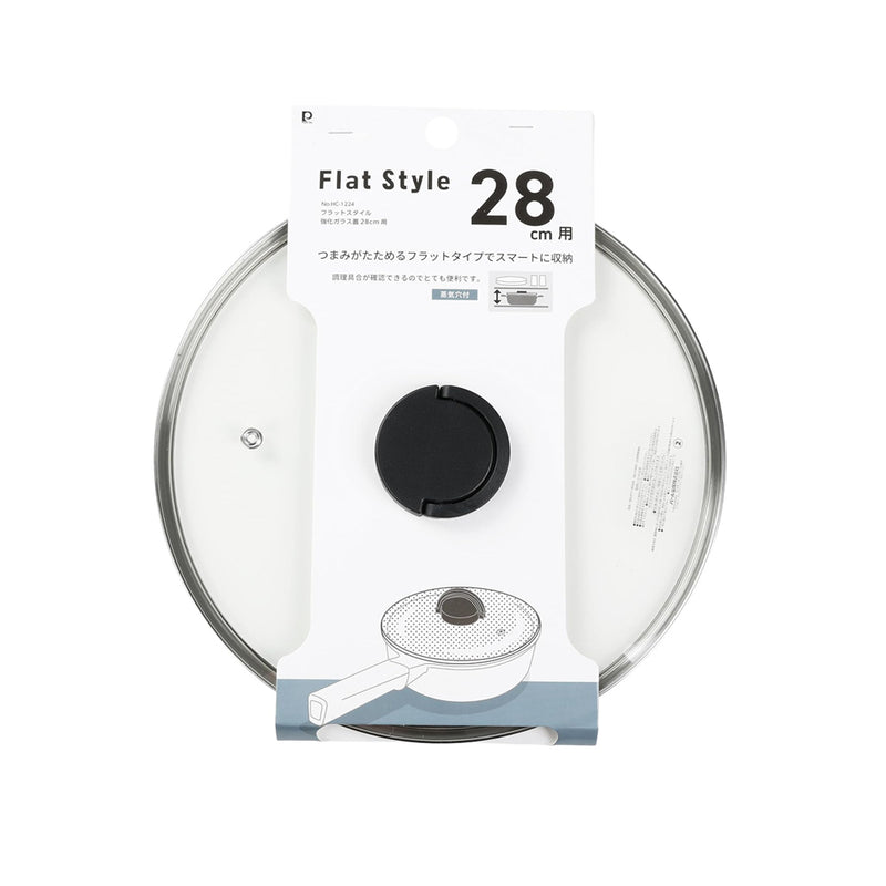 Pearl Metal Flat Style tempered glass lid with a folding knob and stainless steel rim
