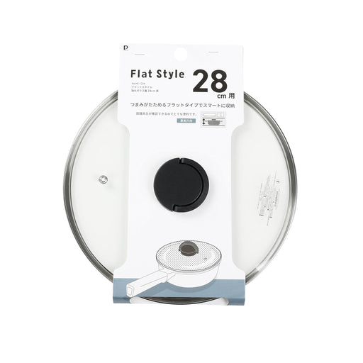 Pearl Metal Flat Style tempered glass lid with a folding knob and stainless steel rim