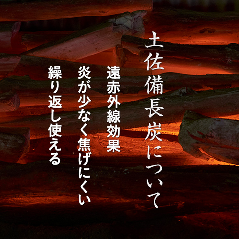 Glowing Tosa binchotan logs burning with red heat, showcasing its clean and intense infrared emission.