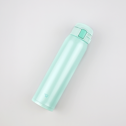 A mint green Zojirushi SM-SR60 vacuum insulated flask with a one-touch open lid lying diagonally on a white background.