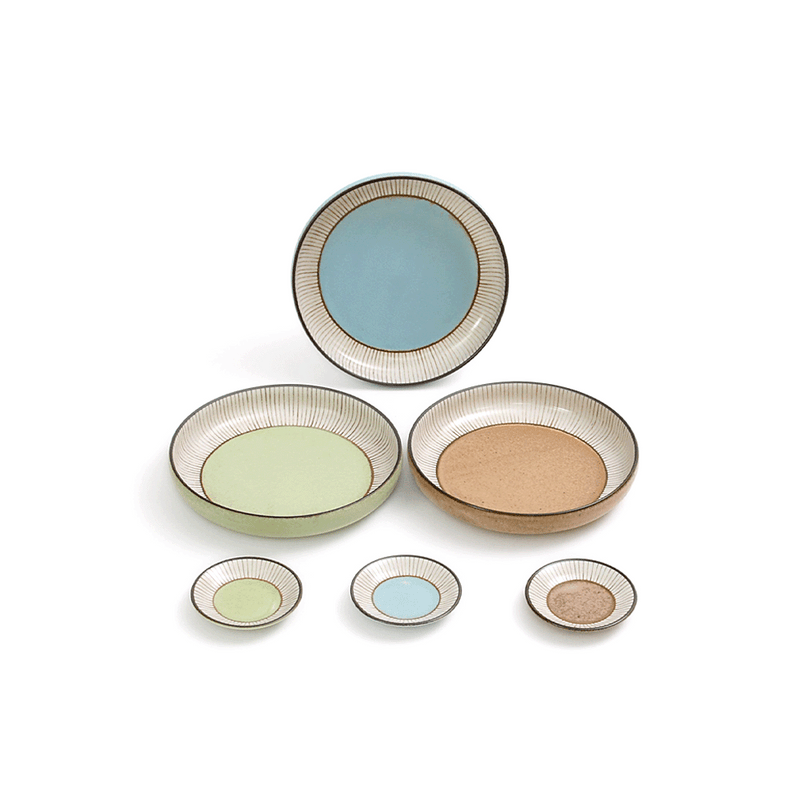 Sango Wabi Tokusa 6-Piece Deep Plate Set with wavy lines.