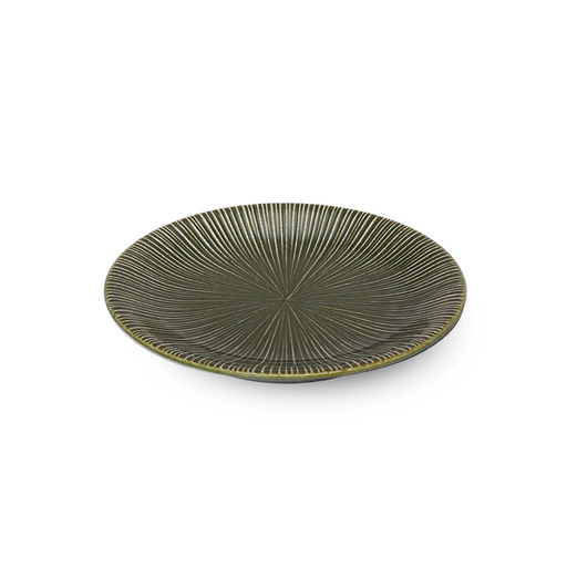 Sendan Kurawanka Dinner Plate (23cm) in green, featuring fine, radiating Sendan pattern lines and a matte finish with a rich green tone.