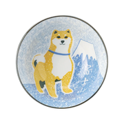 Interior of the bowl featuring a golden Shiba Inu dog and Mt. Fuji illustration.

