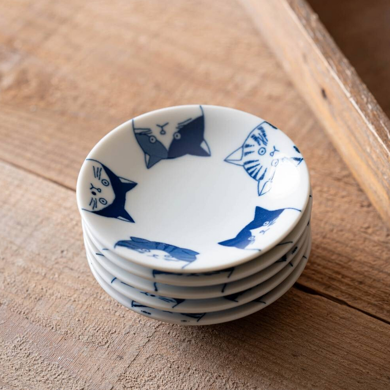 Takamizu Kiln SHICHITA Cat Mini Plate Set - 10cm - 5 Pieces