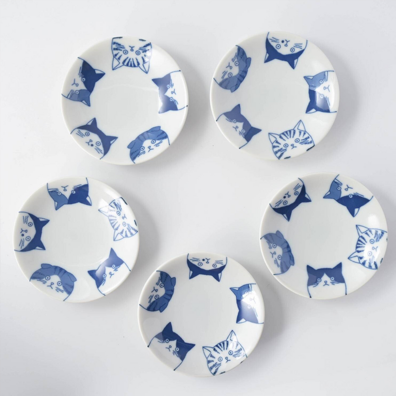 Takamizu Kiln SHICHITA Cat Mini Plate Set - 10cm - 5 Pieces