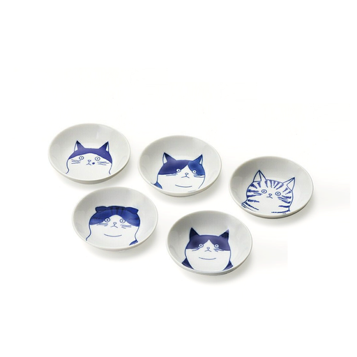 Shichita Mino Yaki Cat 5 Piece Mini Bowl Set