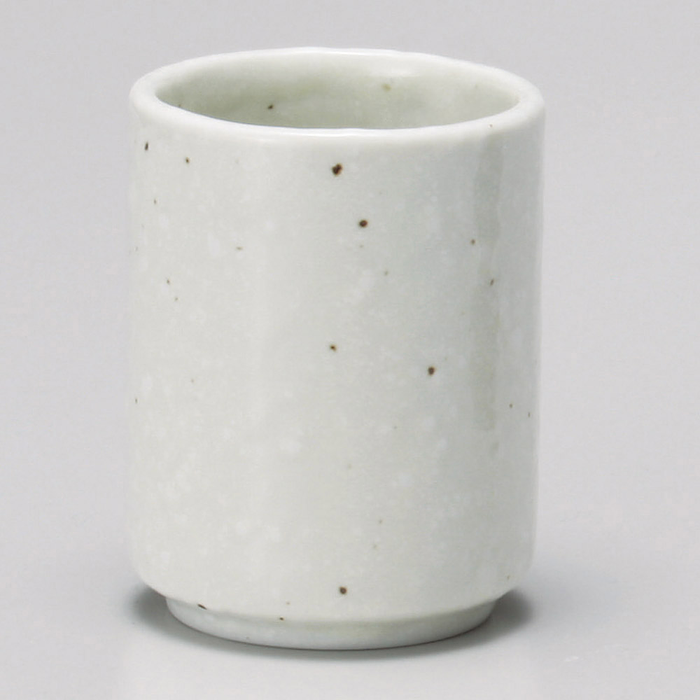 Speckled white Shin Konohiki Japanese Teacup in a cylindrical design.