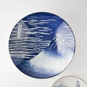 Showa Seito Mount Fuji Ramen Bowl 24cm. Hokusai's Fine Wind, Clear Morning in blue and white Mino ware porcelain, made by Dachi donburi specialists.
