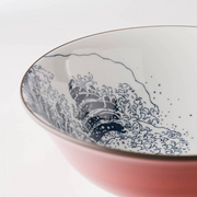 A close-up of the interior of the Showa Seito 'The Great Wave' bowl, highlighting the detailed ukiyo-e artwork.







