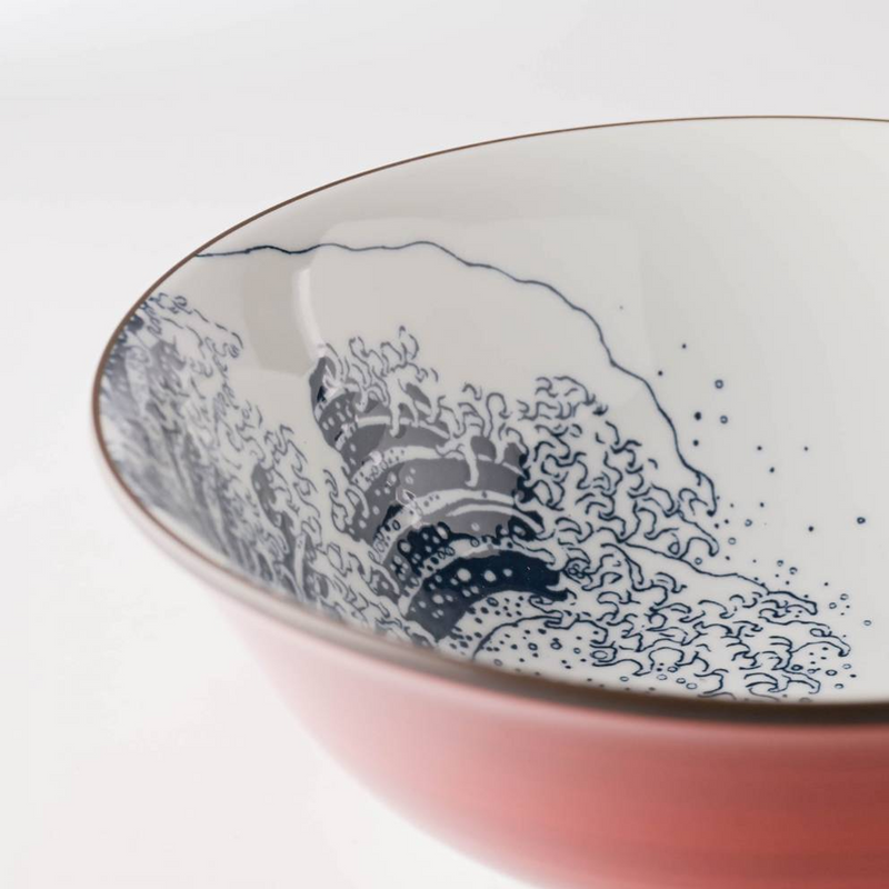 A close-up of the interior of the Showa Seito 'The Great Wave' bowl, highlighting the detailed ukiyo-e artwork.







