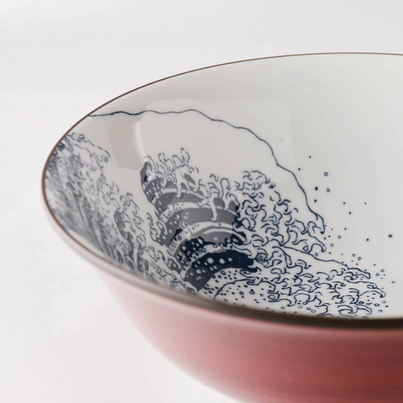 Showa Seito The Great Wave Donburi Bowl - 21cm - Red