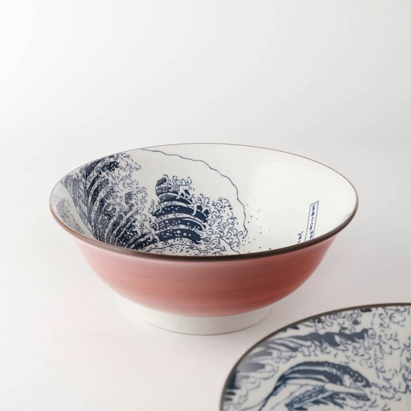 Showa Seito The Great Wave Donburi Bowl - 21cm - Red