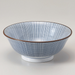 A Showa Seito Sendan Tokusa Japanese Donburi Bowl of 18.5cm diameter, showcasing a detailed blue and white pattern.Top view of the Showa Seito Sendan Tokusa Japanese Donburi Bowl, displaying a concentric blue and white pattern.