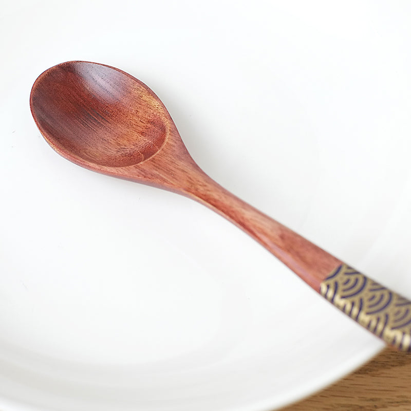 Sunlife Seigaiha Pattern Lacquerware Spoon - 17.5cm - Brown