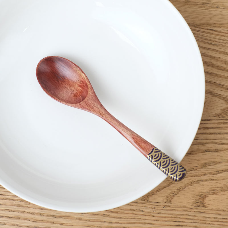 Sunlife Seigaiha Pattern Lacquerware Spoon - 17.5cm - Brown