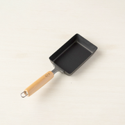 Takumi Japan Carbon Steel Tamagoyaki Omelette Pan with wooden handle, rectangular shape, matte-black finish
