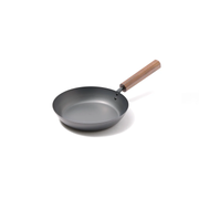 A product image of the Tanabe Kanagu 20cm Carbon Steel Frypan, highlighting its unique octagonal wooden handle.

