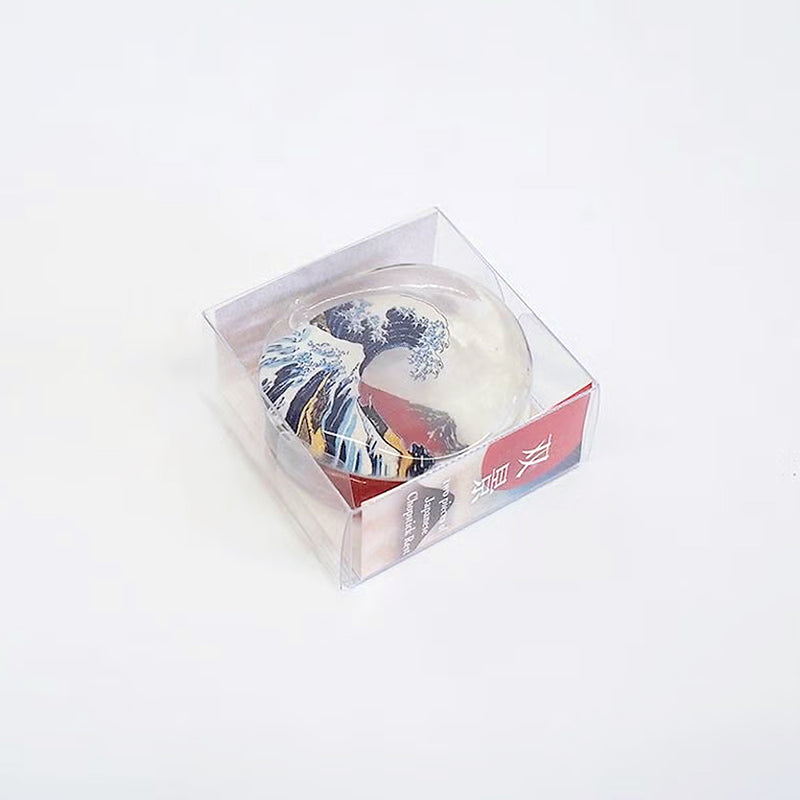 Fugaku Hyakkei acrylic chopstick rest set boxed, Great Wave rest visible on top