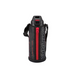 Tiger MBO-B080-K vacuum insulated flask in black, featuring a sleek and sporty design with a red zipper on the carrying case.