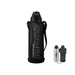 Front view of the Tiger MMN-F100-K vacuum insulated flask in black, featuring a sleek design with the word 'SAHARA' printed on the carrying case, emphasizing its sporty look.