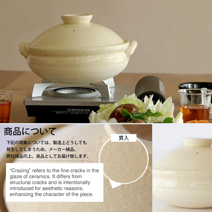 Tojiki Tonya Ancient Iga Donabe Japanese Clay Pot 25cm (Size 8) Ivory 4