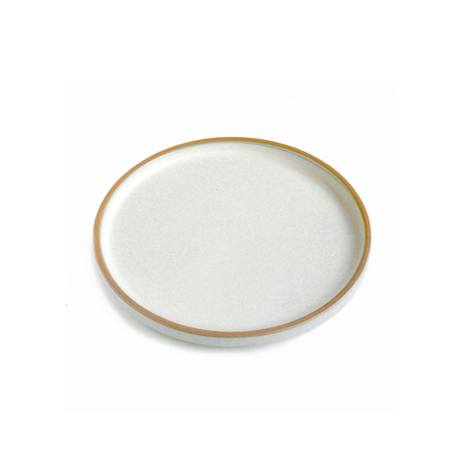  A single dinner plate from the Tojiki Tonya Cocochi Series in white. The plate features a clean, smooth surface with a subtle brown rim, embodying the series’ minimalist and timeless design.