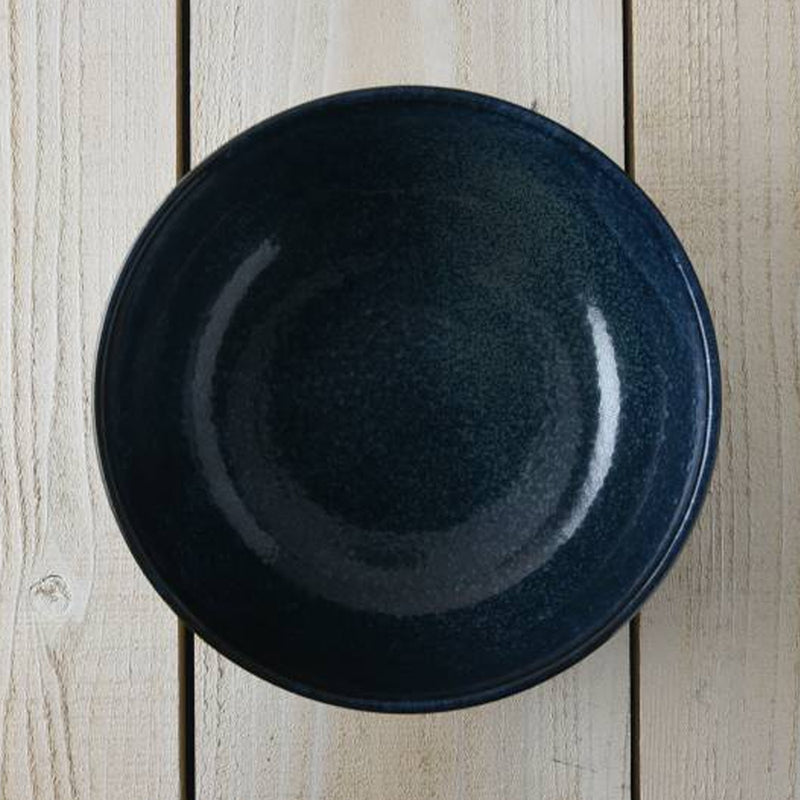 Overhead view of the Toki Takane Indigo Tokusa Bowl (20cm) showing the deep indigo glaze inside