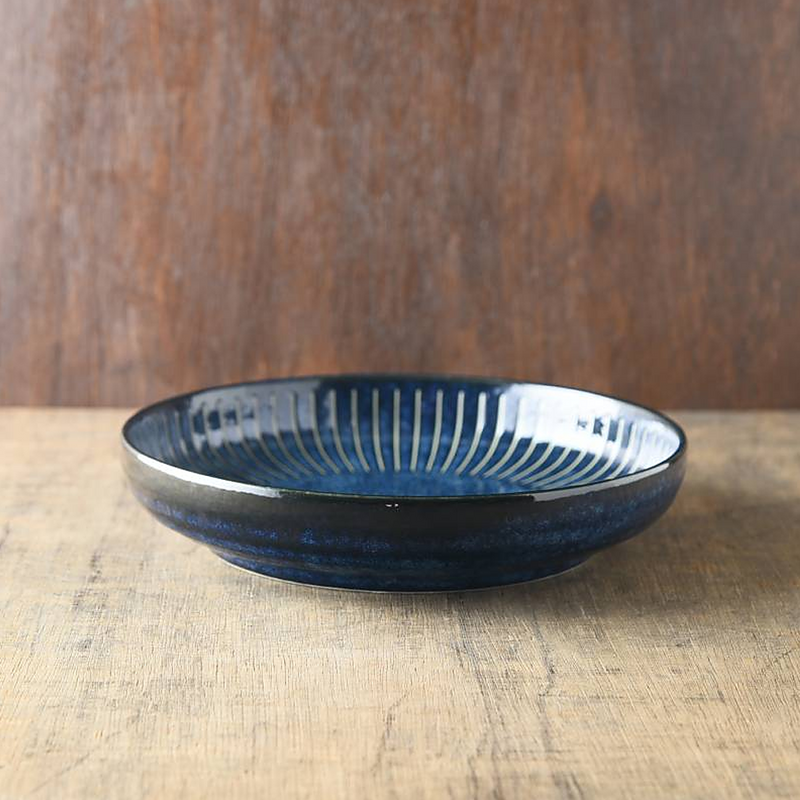 Toki Takane Indigo Tokusa Pasta Plate - 20cm - Indigo Blue