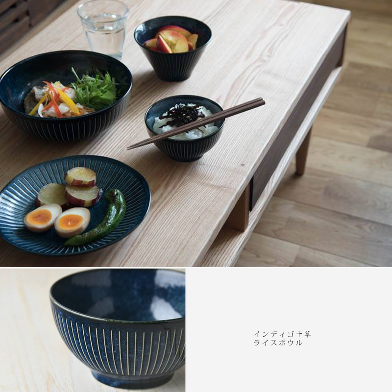 Toki Takane Indigo Tokusa Rice Bowl - 12cm - Indigo Blue