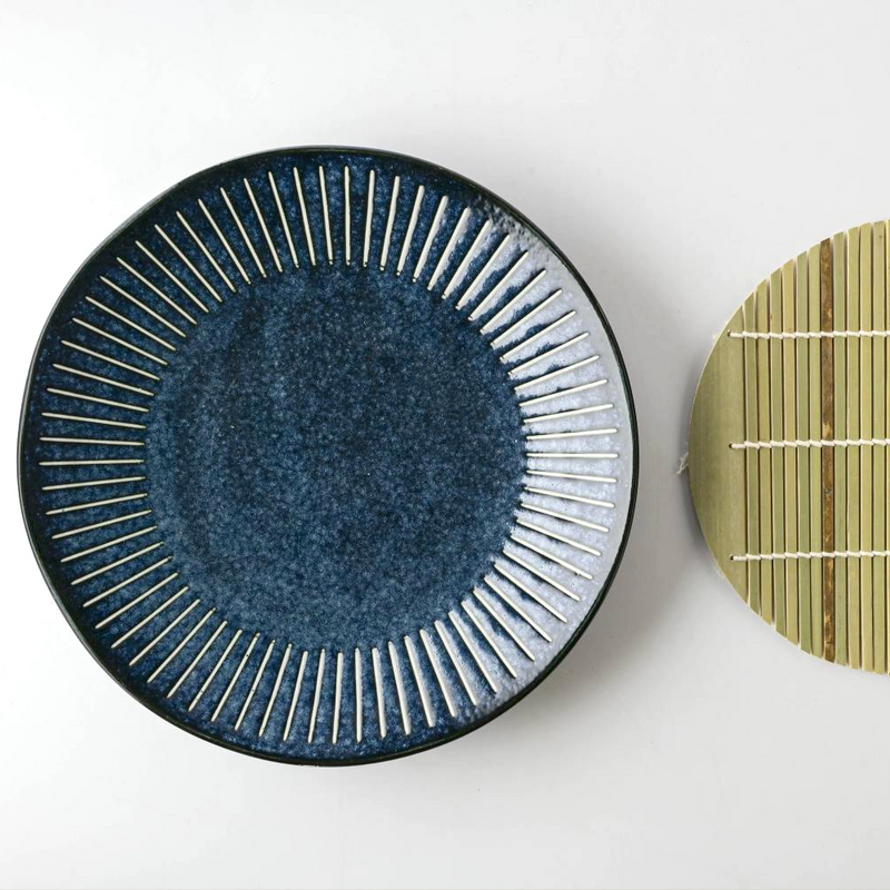 Toki Takane Indigo Tokusa Zaru Soba Set - 25cm Large Plate - Indigo Blue